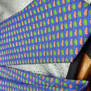 Peter Blair Blue Silk Tie With Pink Mice & Green Briefcases